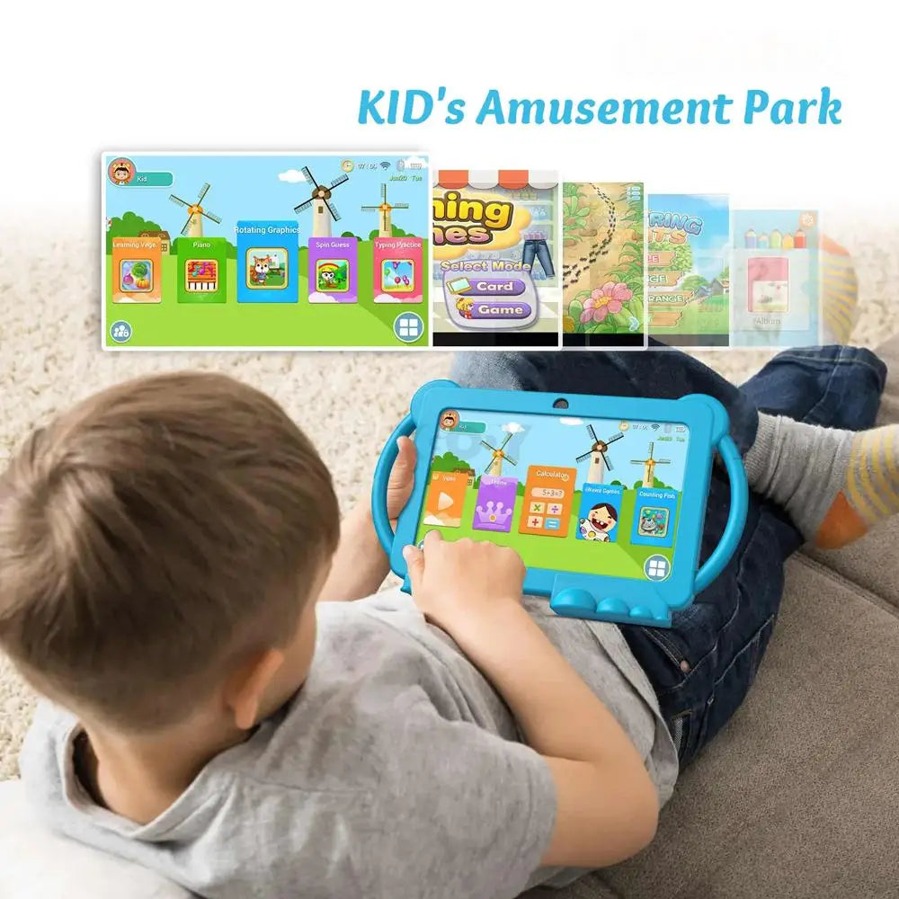 BDF K5 Pro 7-inch Kids Tablet Cartoon Kids-Proof Case 5G WiFi Google Learning Education Tablet PC 4GB RAM 64GB ROM 4000mAh