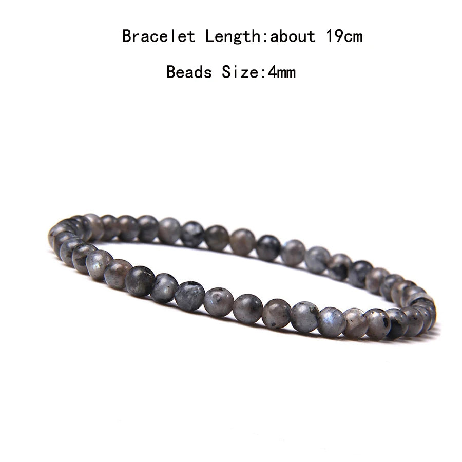 4mm Quartz Agate Bead Natural Stone Beaded Bracelet Lava Rock Tiger Eye Black Onyx Crystal Women Men Yoga Healing Chakra Jewelry