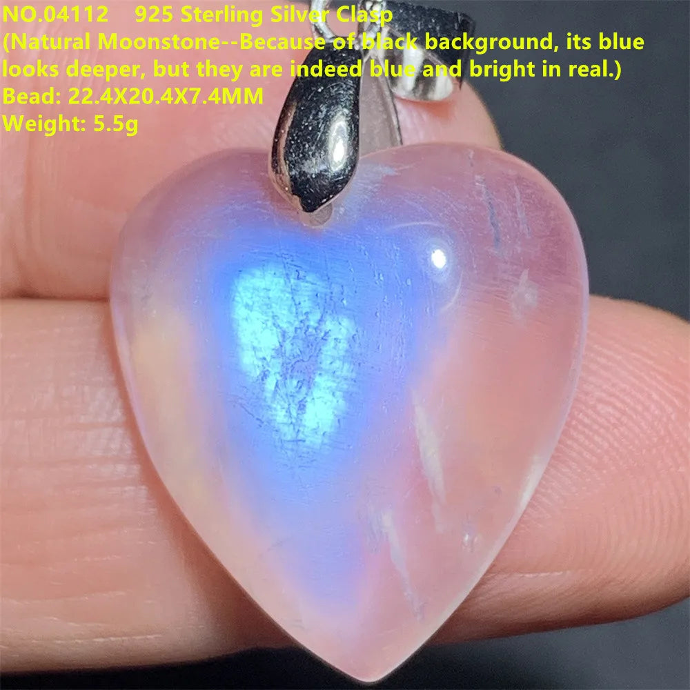Natural Colorful Moonstone Pendants Necklaces Unusual Women Big Orange Blue Light Rainbow Moon Stones Bead Gemstone Jewelry S925