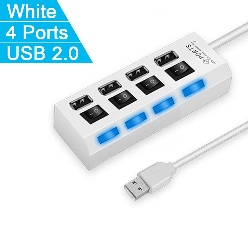 USB Hub 7 Port Multi USB Splitter Power Adapter Multiple Expander With On Off Switch For PC Laptop MacBook Accessories