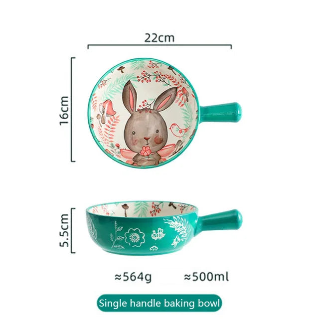 YWDL Ceramic Bakeware With Handle Forest Animals Baking Pan  Underglaze  Kitchen Tableware Salad Bowl Au Gratin Dishes