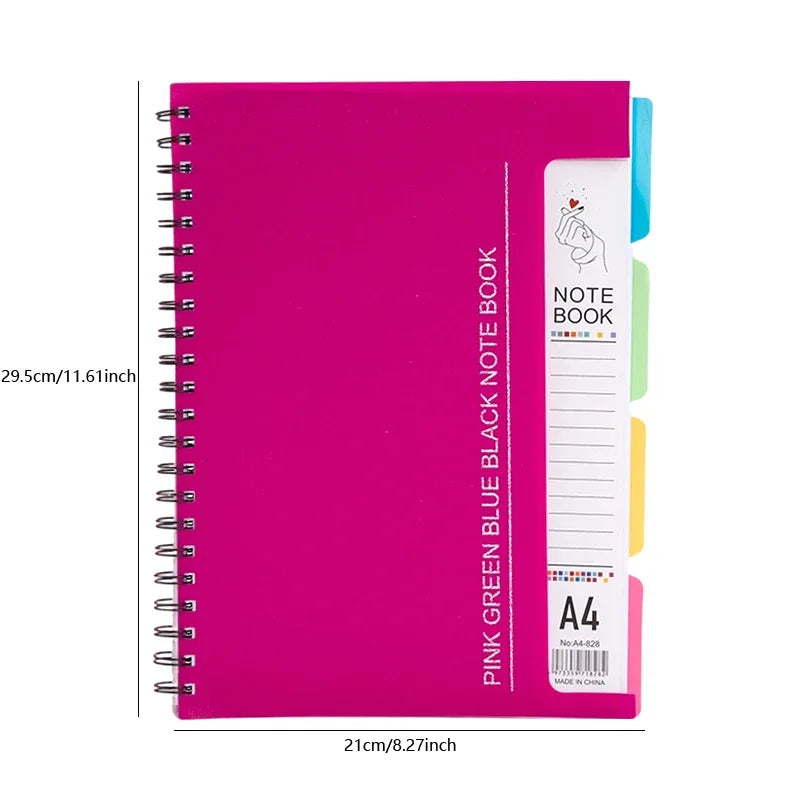 96-Sheet Spiral Notebook with 4 Divider Pages A4/A5 Sizes Lined Pages Blue Green Black Rose Wirebound Note Book