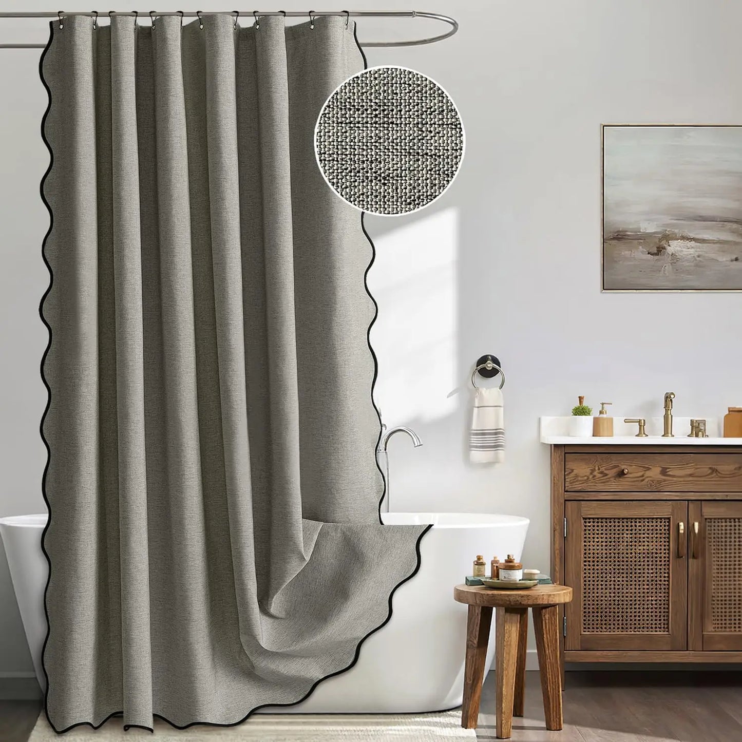 14 Colors Waterproof Shower Curtain with Wavy Edge & Scalloped Design - Quick Drying Splash Resistant Bathroom Decor