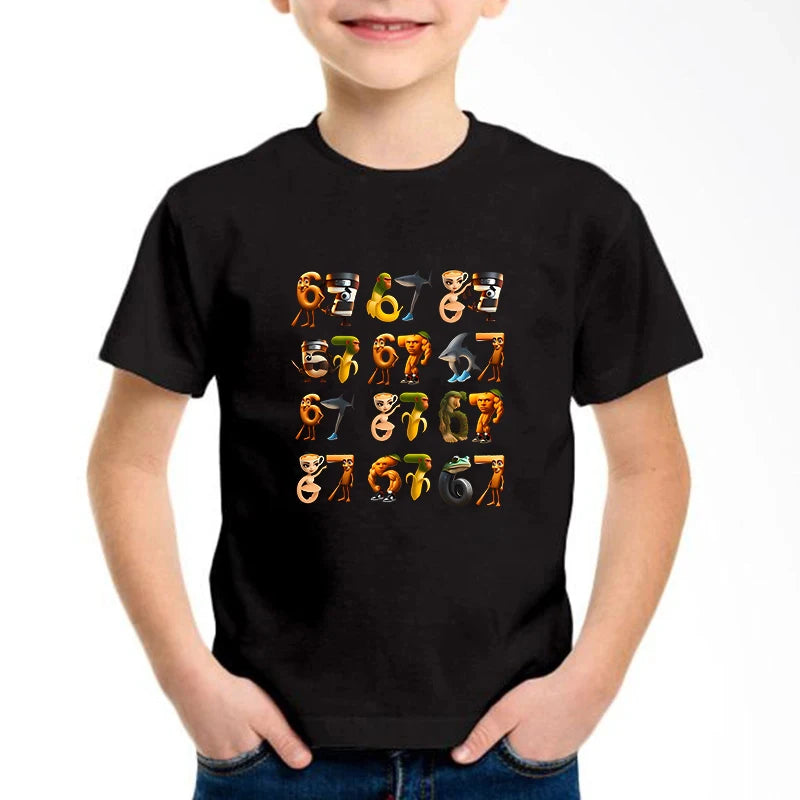 New Funny Six Seven Italian Brainrot 67 Number Graphic Print T-Shirt Boy/Girl Summer Short Sleeved Kids Comfortable Tshirt Top
