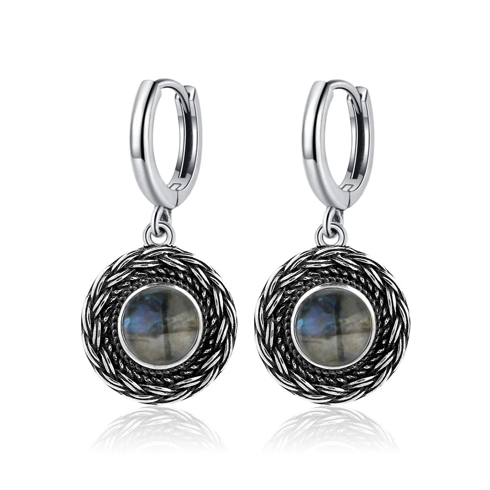 New Elegant Natural Kyanite S925 Silver Drop Earrings for Women Vintage Jewelry Wedding Engagement Hoop Earrings Gifts