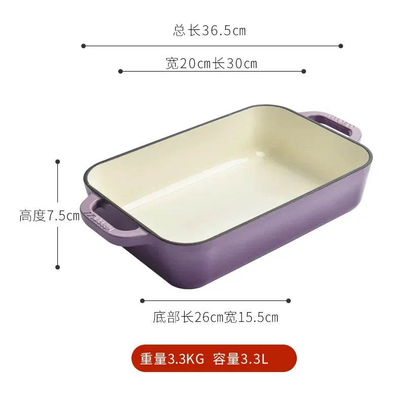Multifunctional Double Ear Enamel Pan for Steak Frying Baking Western Food Oven Baked Meat And Fish Kitchenware