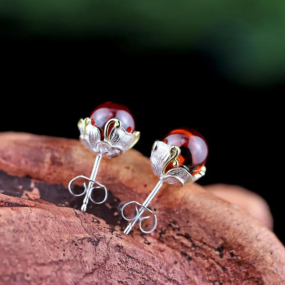 Uglyless Retro Enamel Flower Stud Earrings for Women Natural 10MM Pearl MINI Studs Solid 925 Silver Floral Brincos Jewelry E1434