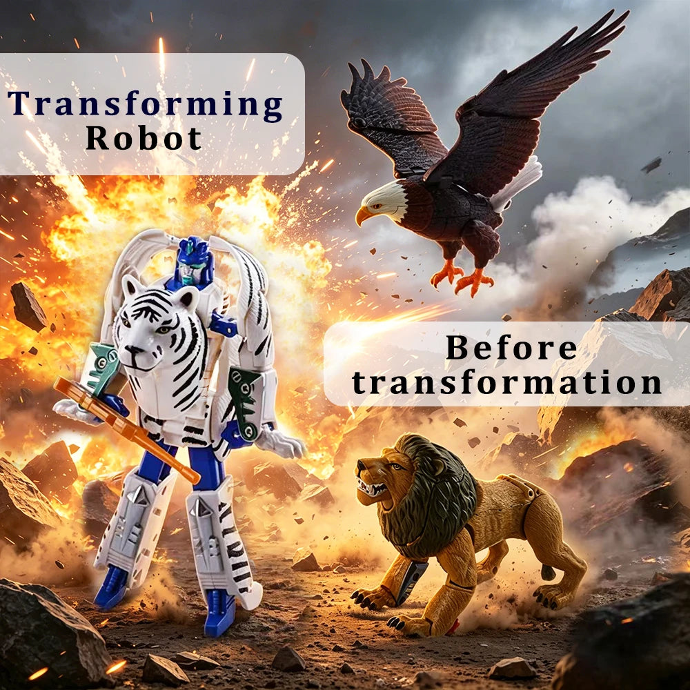 6 Styles Collectible Animal Deformation Robot Lion Eagle Panda Humanoid Hand Action Figure Kids Birthday Gift