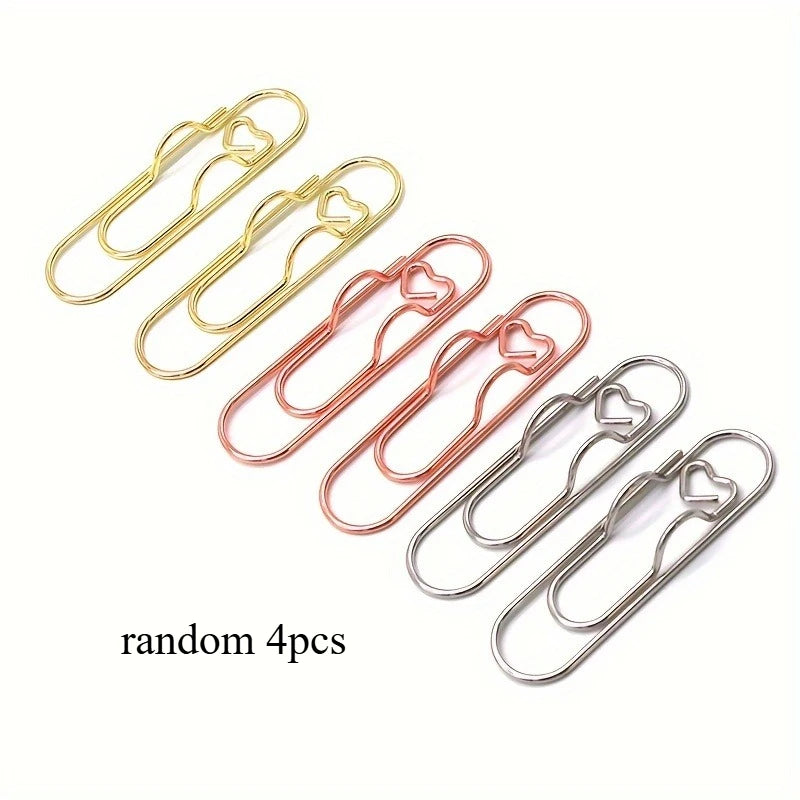 4Pcs Love Shaped Pen Clip Multifunctional Paper Clip Cute Notebook Fixed Buckle Stationery Accessories for School Office Journal