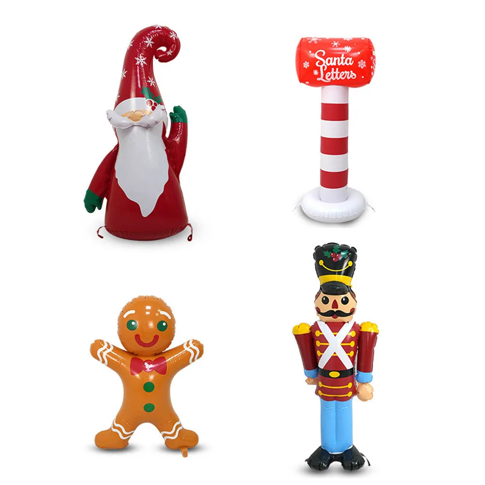 Christmas Inflatable Decor Set, Nutcracker Santa Mailbox Gingerbread Man, Festive Ornaments for Holiday Party, Yard Decoration