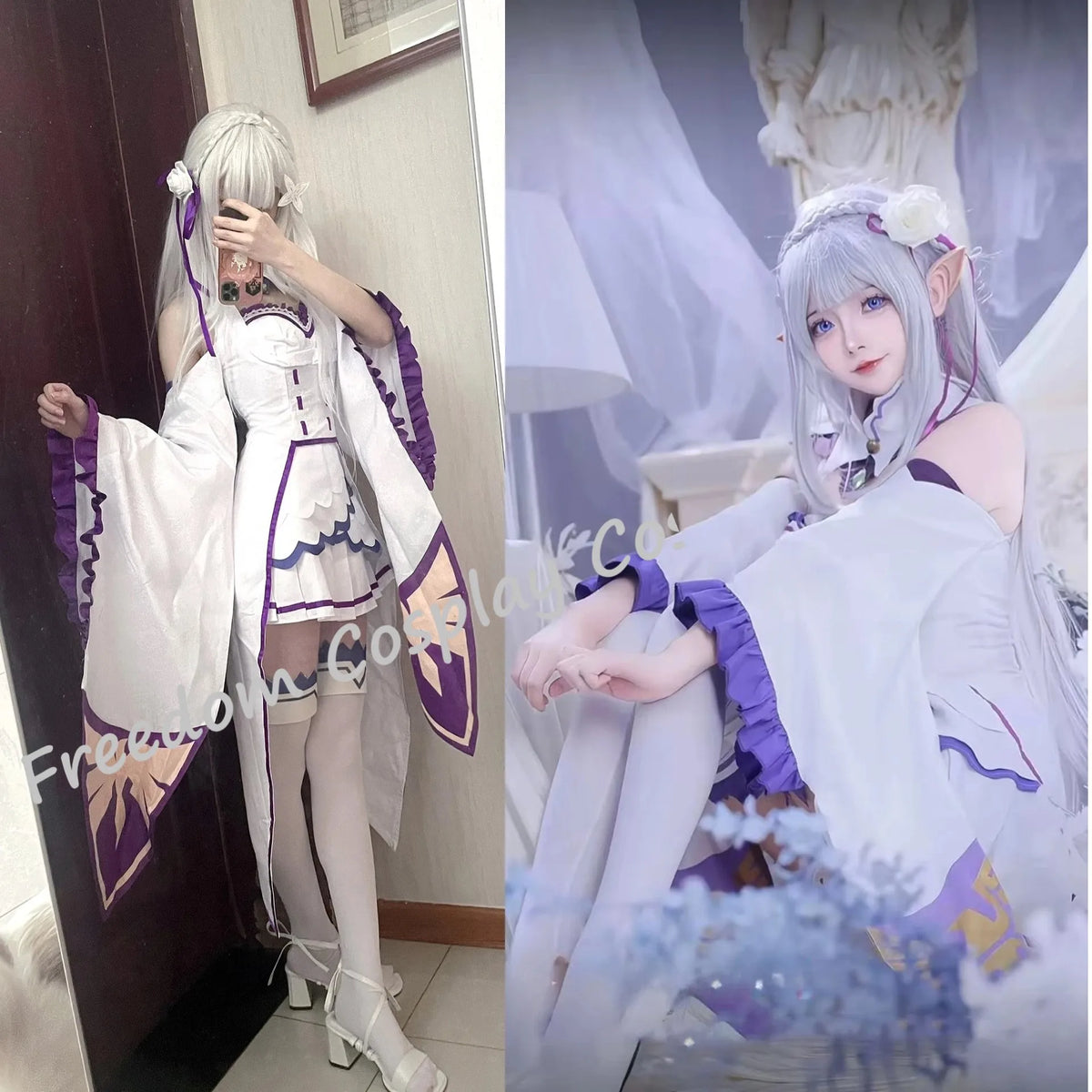 Emilia Rezero Cosplay Costume Cloak Wig Anime Re Zero Cosplay Halloween Party Maid Uniform Outfits for Women