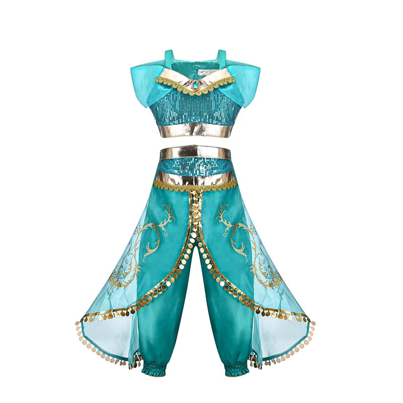 Jasmine Princess Dress for Girls Cosplay Aladdin Magic Lamp Costume Kids Halloween Birthday Carnival Party Vestidos 2-10T Outfit