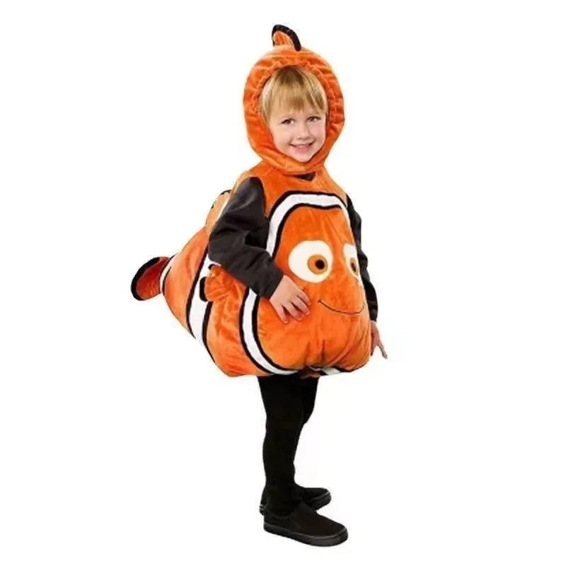 New Halloween Cosplay Costume Cartoon Animal Underwater Mobilization Nemo Clown Fish Jumpsuit Headgear Set for Adult Boys Girls