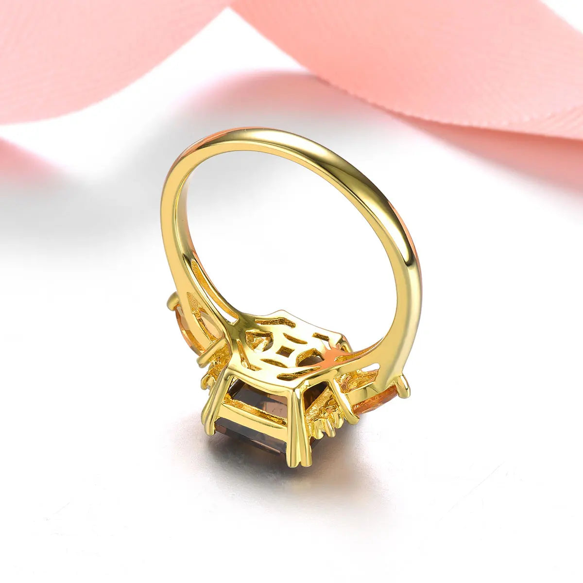 Natural Smoky Quarts Silver Yellow Gold Plated Rings 3.6 Carats Genuine Citrine Women's Classic Style S925 Fine Jewelry