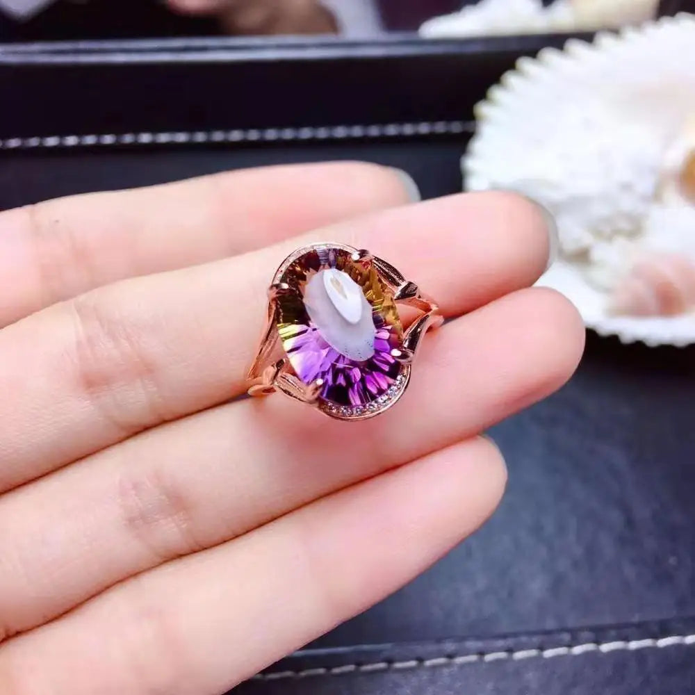 FS 10*14mm Natural Ametrine Ring Real S925 Sterling Silver Fine Fashion Charm Wedding Jewelry With Certificate for Women MeiBaPJ