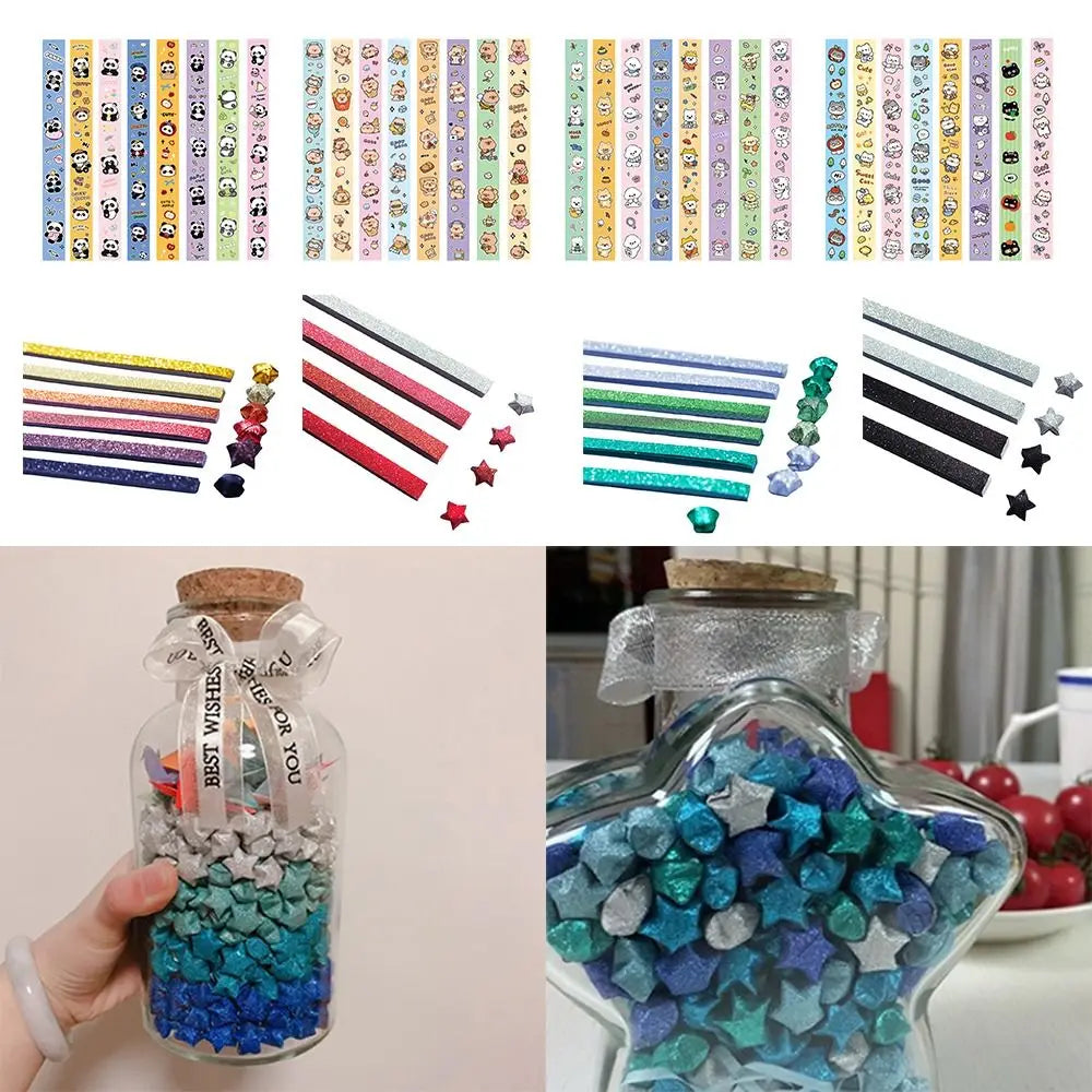 540 Sheets Colorful Star Origami Paper Cartoon Single Sided Lucky Star Origami Best Wishes Art Craft Star Paper Strip Kids Gift