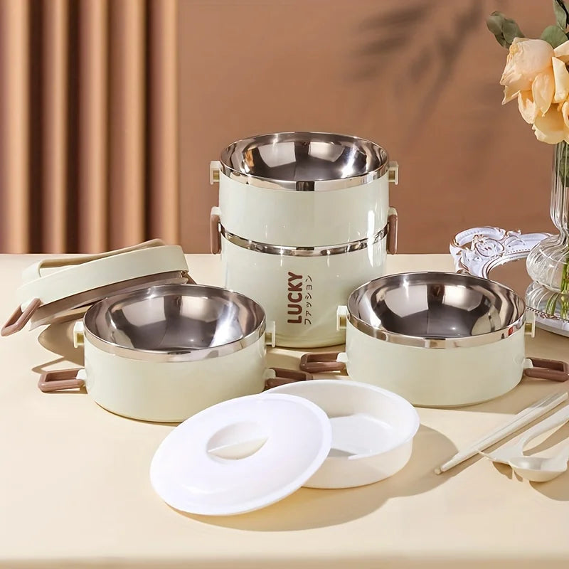 Stainless Steel Bento Box Lunch Box, bento box with thermos,Portable Insulated Food Lunch Container Set,Easy-Clean Bento Box for