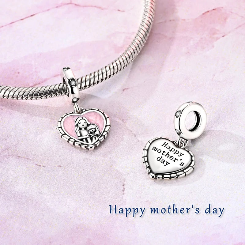 925 Sterling Silver Mother's Day Charms Mother Daughter Heart Animal Elephant Rabbit Pendants Fit Bracelets DIY Jewelry Gift