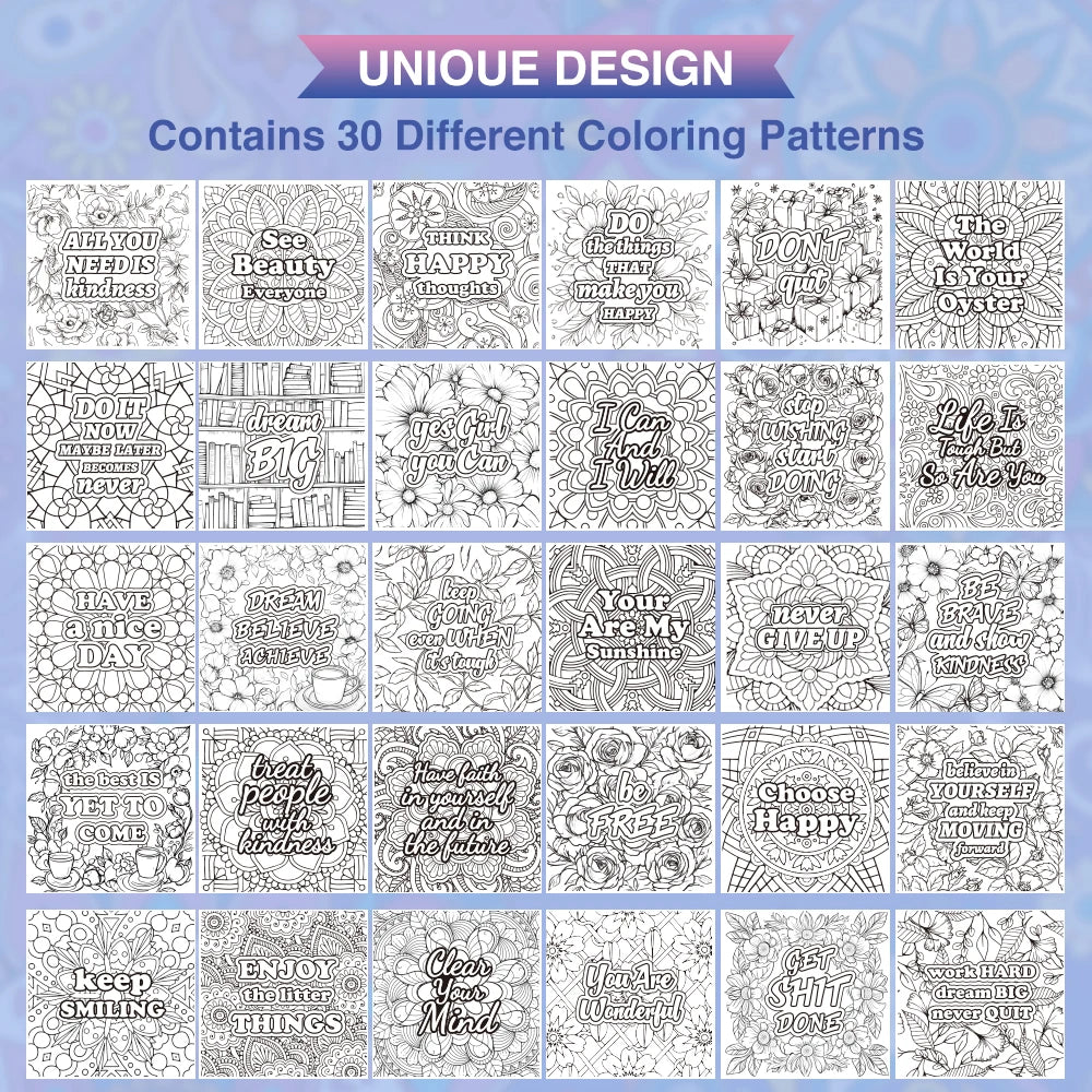 Inspirational Text Coloring Book 30 Different Patterents Inspirational Text With Flowers Sketchbooks For Relaxation Designs