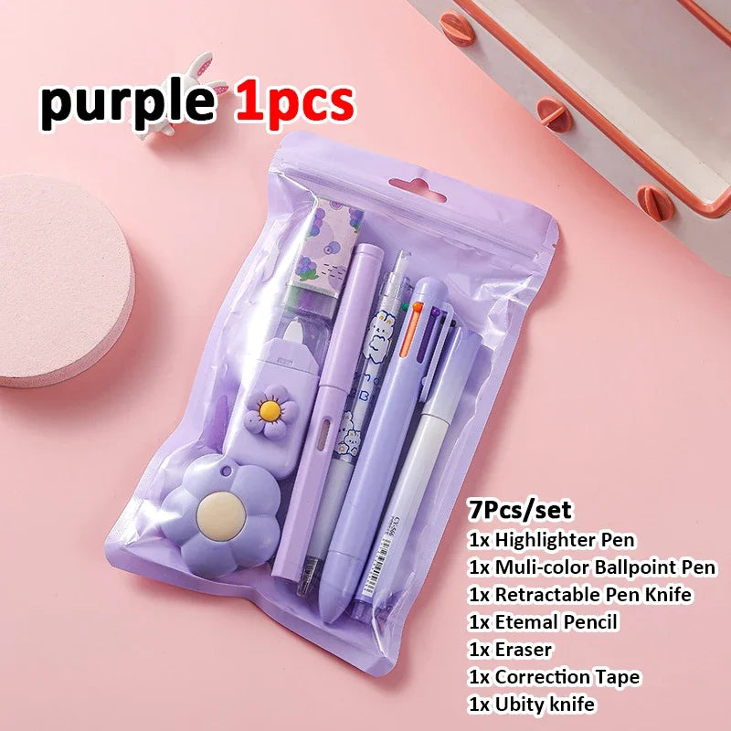 7-in-1 Stationery Set Birthday Present Back to School Gift Pencil Eraser Students Prize School Office Correction Tape Kids hopk