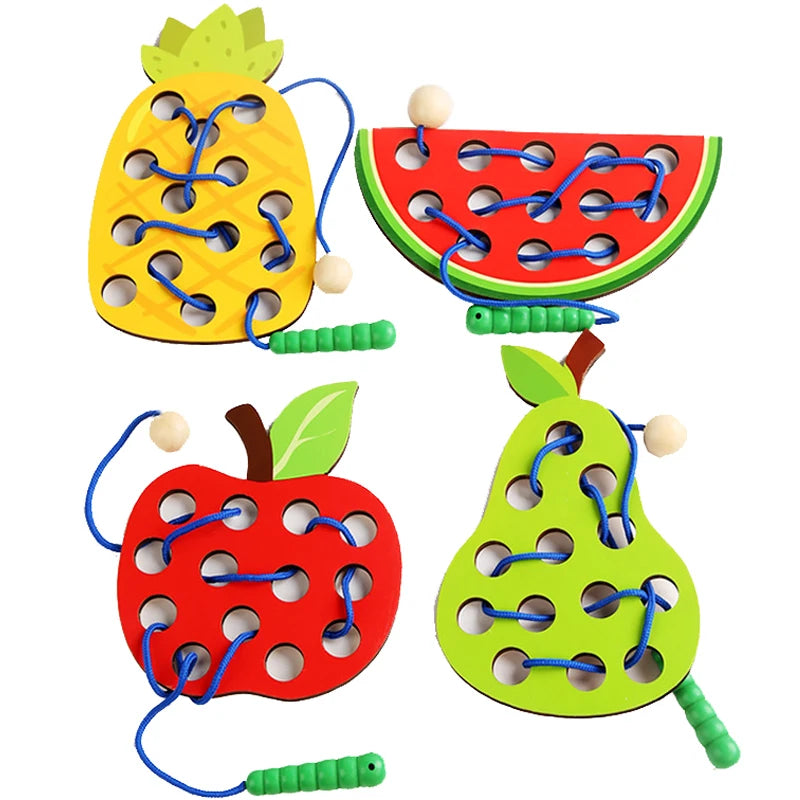 Fruits Threading Teaching Toys Wooden Lacing Toy Kids Toddlers Fine Motor Skills Toy Activity Early Educational Toys Boys Girls