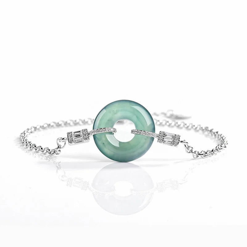 High End Natural A-grade Blue Water Jade Bracelet Ice Jadeite S925 Silver Inlaid Women's Fashion Jewelry Wholesale Drop Shipping