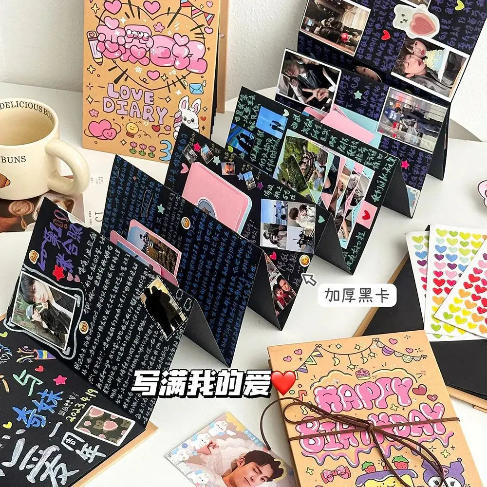 16 Sheets Folding DIY Photo Album Organ Book Hand Made Hardcover Kraft Drawing Pad Paper Anniversary Scrapbook Photo Album