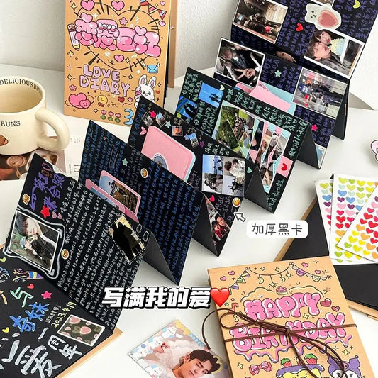 16 Sheets Folding DIY Photo Album Organ Book Hand Made Hardcover Kraft Drawing Pad Paper Anniversary Scrapbook Photo Album