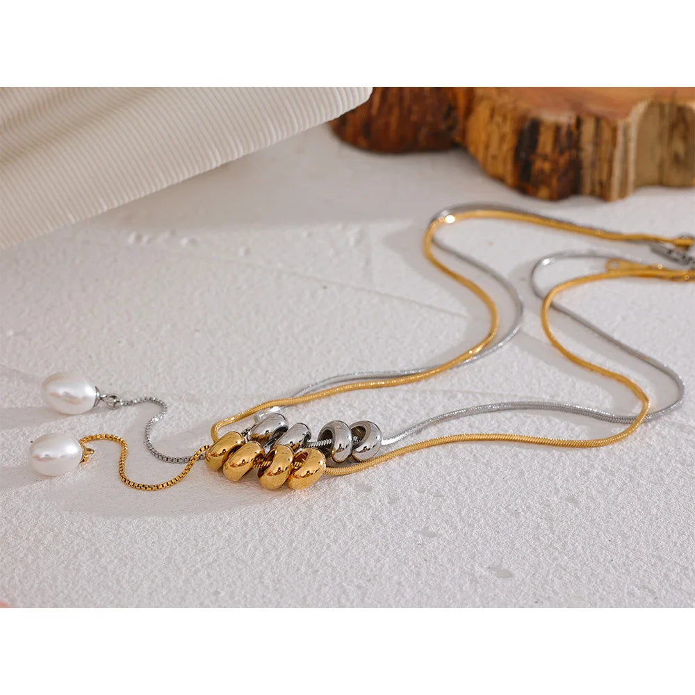 Yhpup Stainless Steel Round Beads Chain Drop Imitation Pearls Fashion Necklace Elegant Charm Jewelry бижутерия для женщин