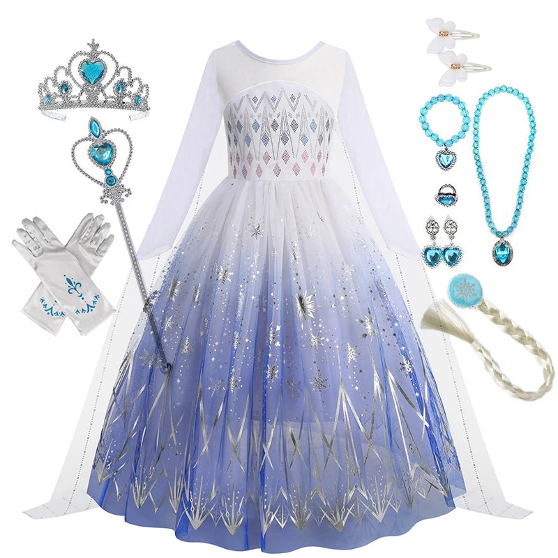 Anna Elsa Princess Girls Dress Up Winter Snow Queen Costume Carnival Party Halloween Kids Carnival Birthday Party Clothes