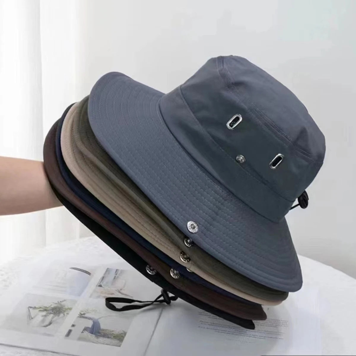 Summer Wide Brim Bucket Hat Men Breathable Fisherman Hats Fishing Hiking Climbing Outdoor Sun Protection Waterproof Bucket Cap