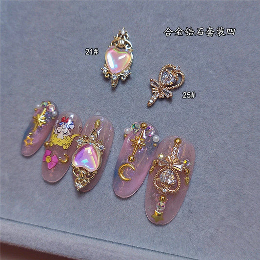 Sailor Moon Manicure Jewelry 3D Zircon Diamond Nail Art Decoration Japanese Beautiful Girl Nail Material Set
