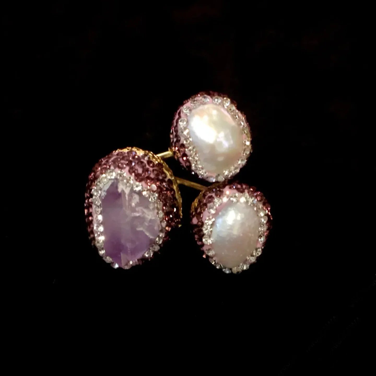 Natural Amethyst Freshwater Pearl Finger Rings Handmade Rhinestone Quartz Sudan Stone Jewelry for Women Mix Design Gemstone