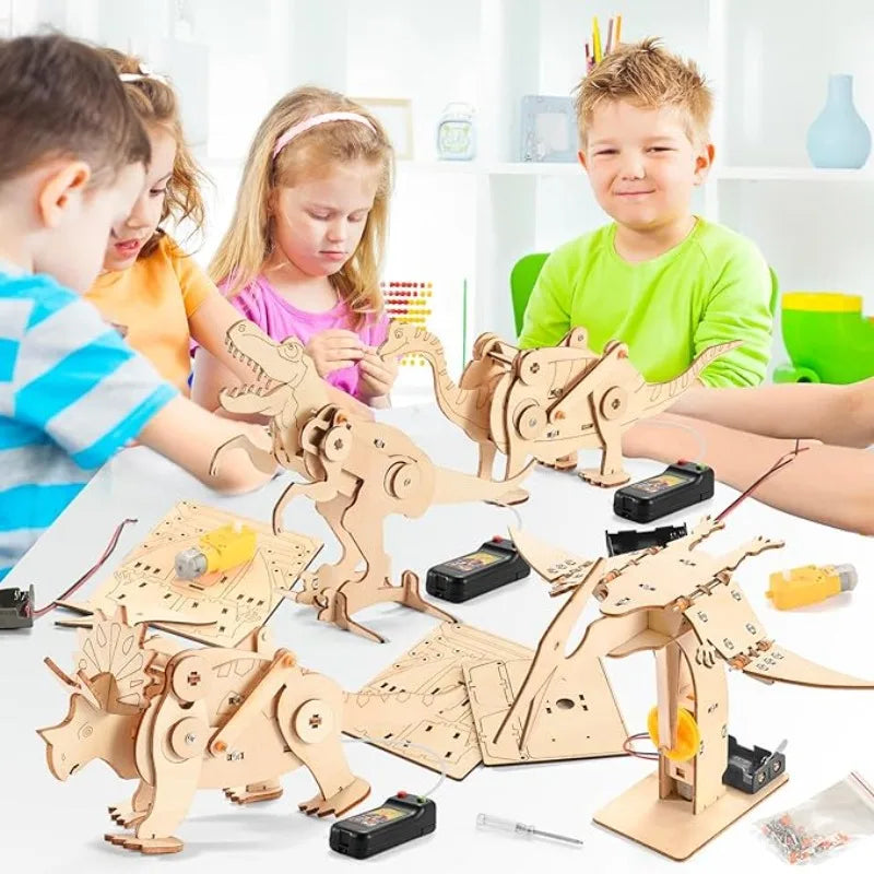 1/4PCS Dinosaur STEM Toys for Kids 3D Wooden Puzzle Model Robot Model Kit DIY Educational Science Building STEM Projects Gift