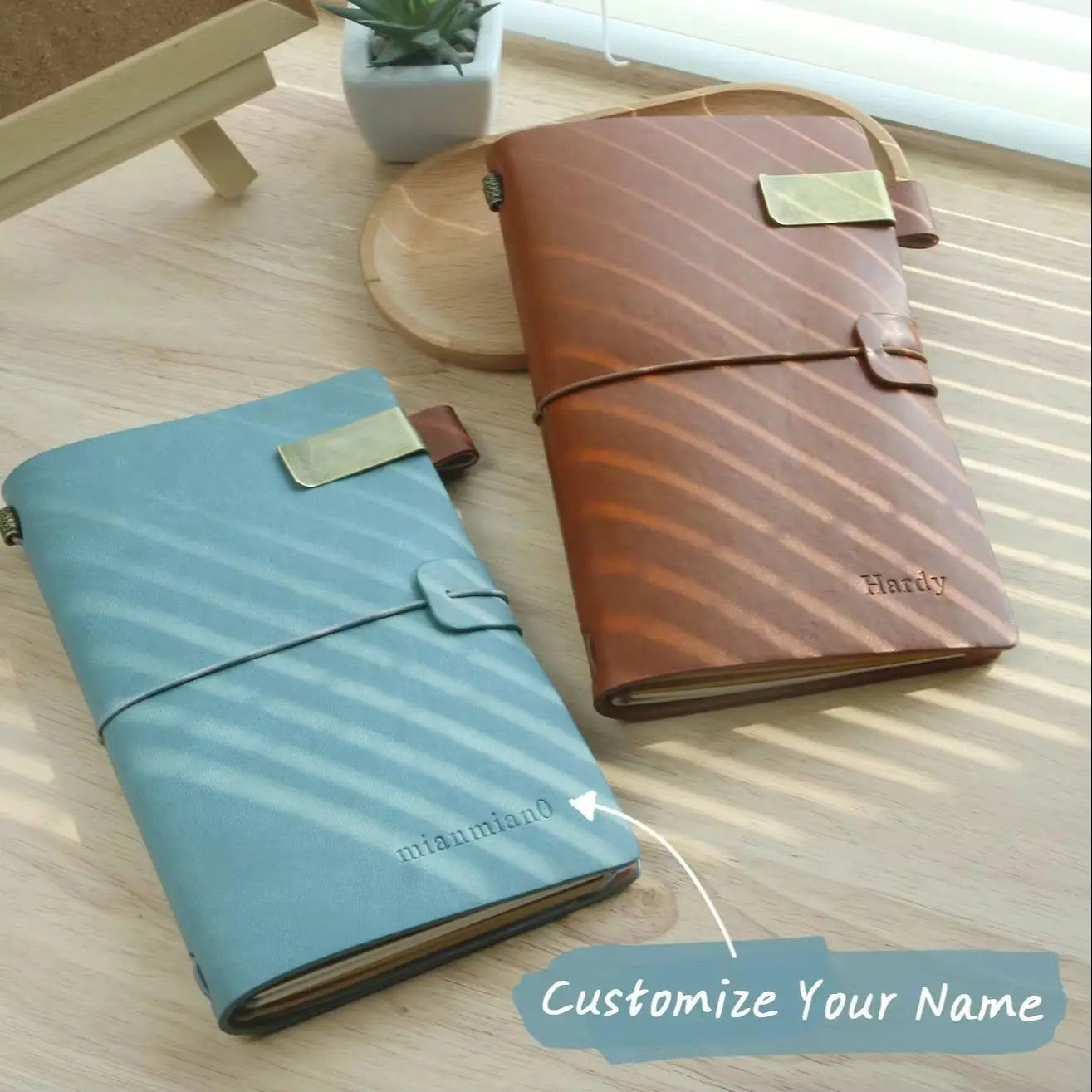 Customizable Vintage Leather Journal A6 Travel Notebook with Pen Holder And PVC Cash Card Sleeves Personalized Sketch Journal