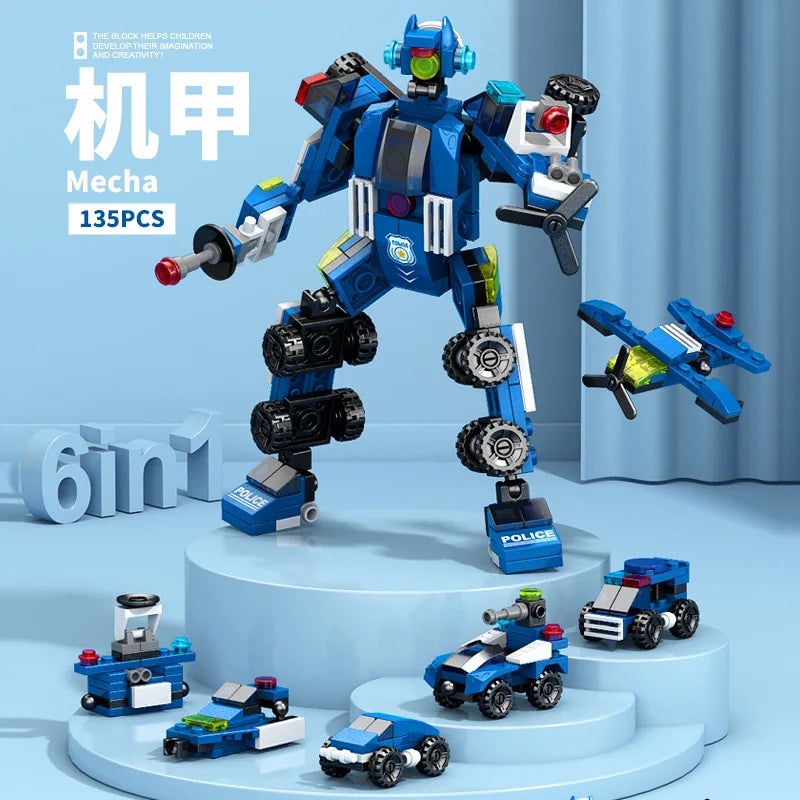 NEW DIY 6in1 Train Track Robot Helicopter Vehicle Building Blocks Kit Girls Bricks Movie Model Toy
