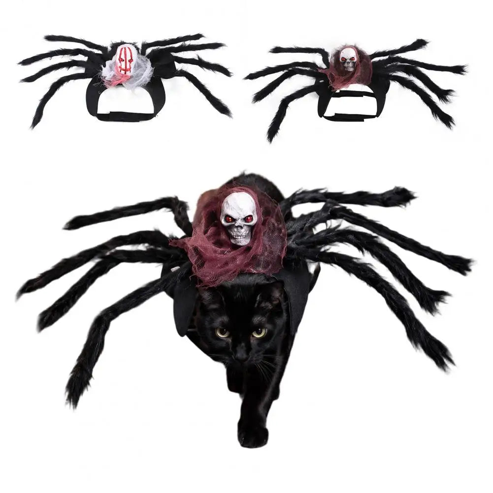Pet Spider Costume Halloween Cat Spider Outfit with Skull Face Black Spider Holiday Apparel for Cats Dogs Cosplay Photo Props