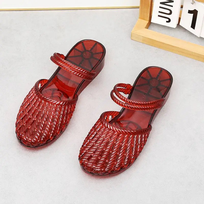sandalias de mujer verano 2026 closed toe crystal jelly shoes two-way wear sandals for girls wedge cut-outs clogs