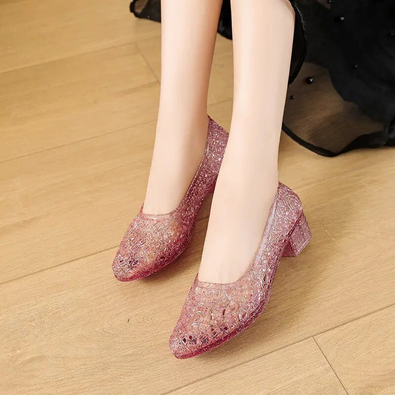Crystal Glitter Sandals Women's Lightweight Jelly Shoes Thick Heels Anti-slip Soft Sole Summer Slip-on Shoes sandalias Mujer