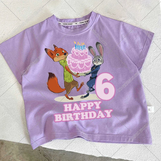 Zootopia Judy Kids Number T Shirt Girl Birthday Party Clothes Cute Cartoon Cotton Tee Summer Children Clothing Short Sleeve Tops