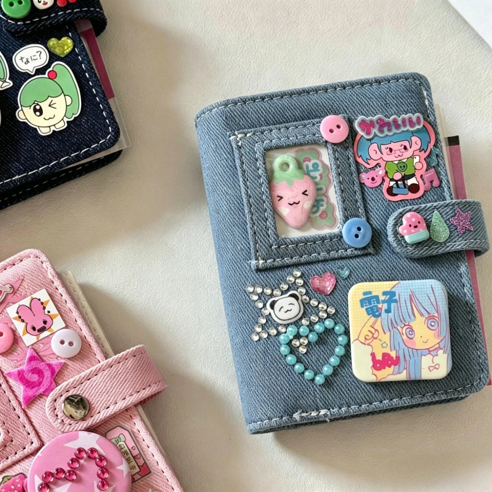 Denim M5 Mini Binder Notebook with Clear Window Pocket Aesthetic Portable Journal DIY Decor Binder Scrapbooking Daily Planner