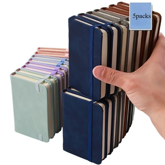 5-Pack Leather Pocket Notebooks, Portable Mini Journals with 100 Pages, Elastic Closure Personal Organizers