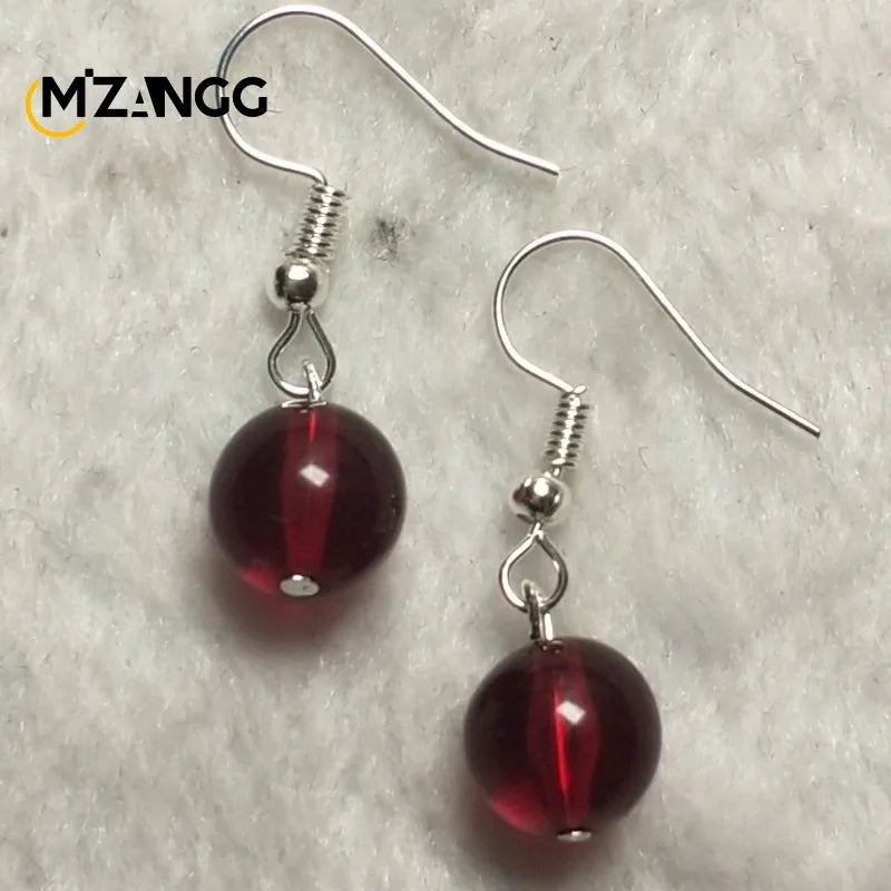 Natural Chicken Oil Yellow Beeswax Round Bead Earrings New S925 Silver Red Amber Eardrops Luxury Classic Women's Jewelry Mascots
