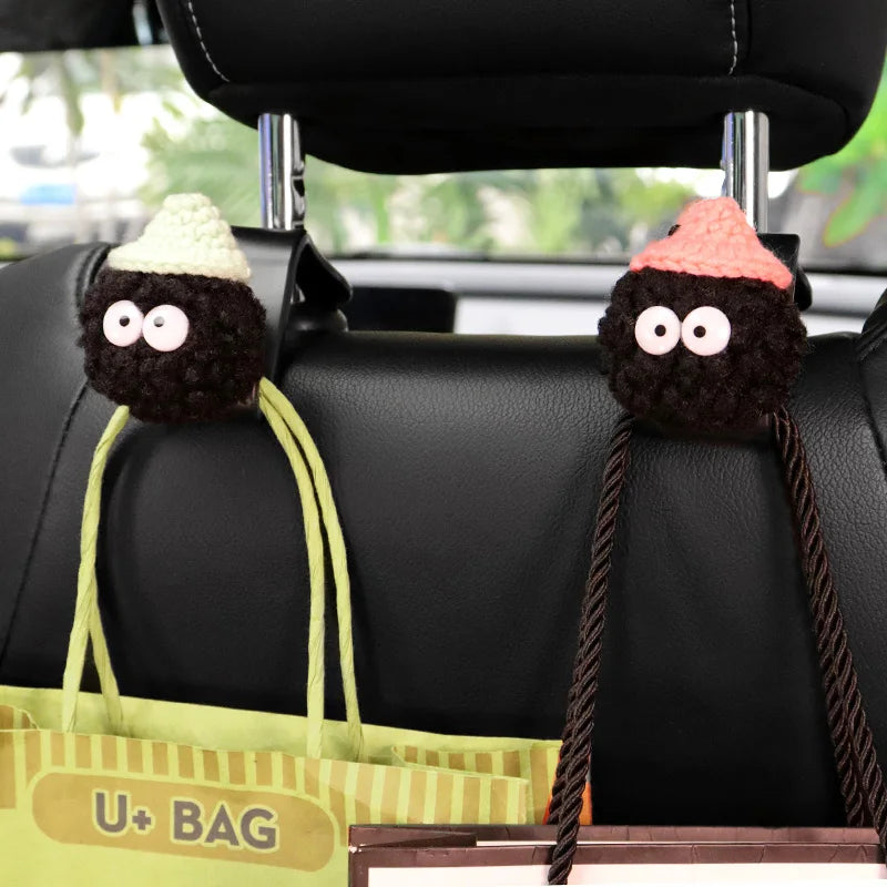2PCS Cute Cartoon Ball Toy Car Seat Back Hooks Storage Vehicle Headrest Organizer Hanger for Groceries Bag Handbag Decoration