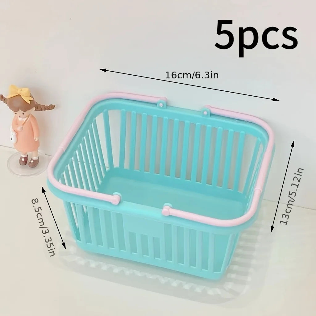 5pc Macaron Color Mini Storage Baskets with Handle Fruit Cosmetics Stationery Organizer Desktop Bathroom Organization Basket Set