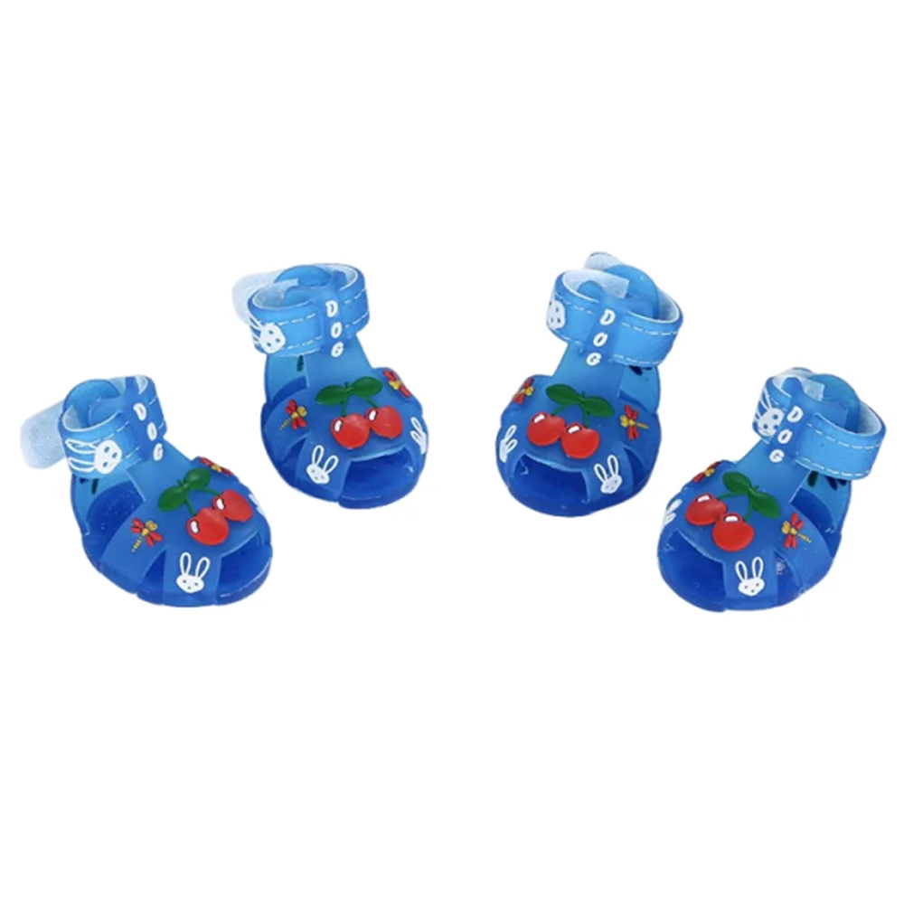4Pcs/Set Cartoon Dog Summer Jelly Sandals Non-slip Adjustable Breathable Dog Shoes Wear-resistant Waterproof Hollow Puppy Shoes
