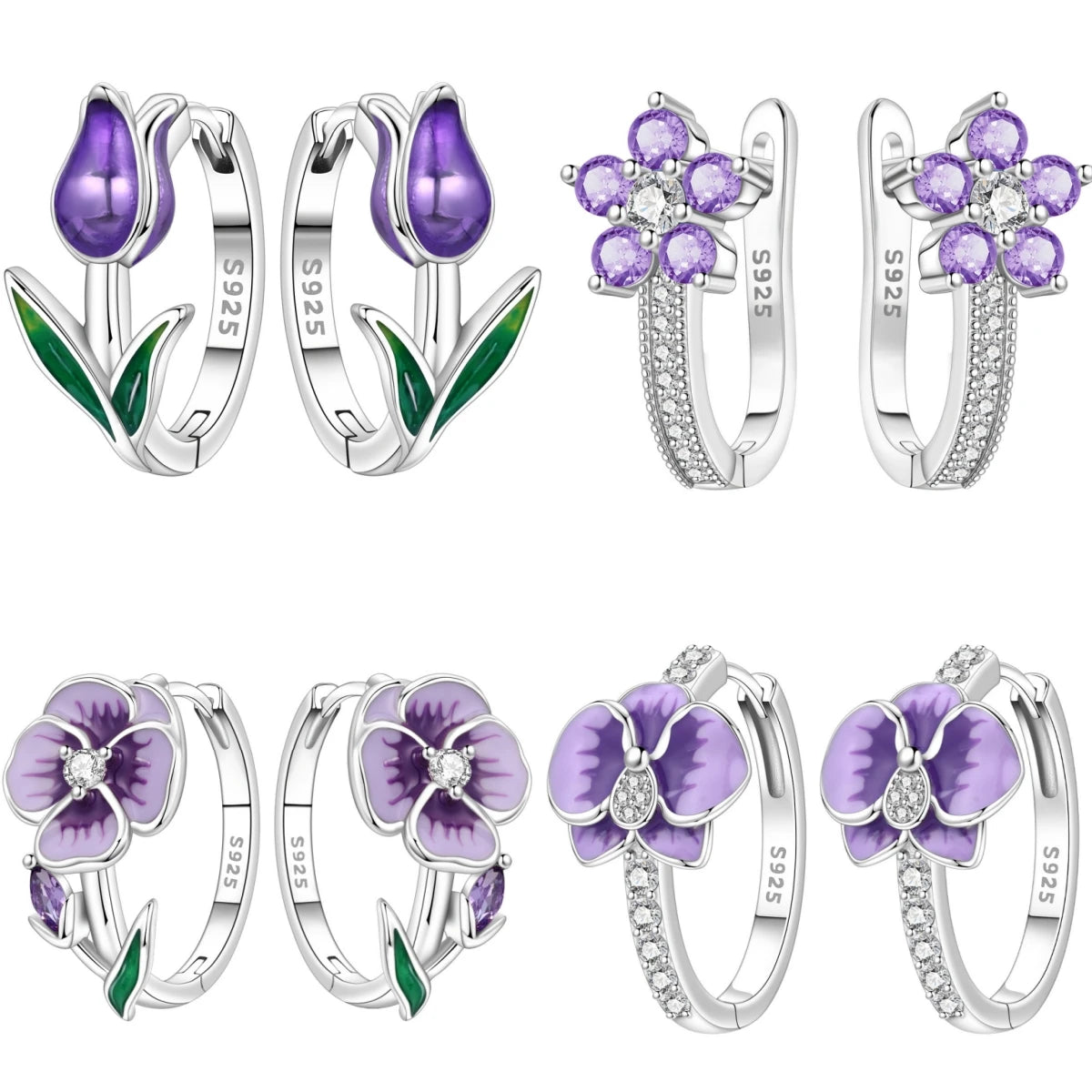 CYCUFF S925 Sterling Silver Purple Flower Series Earrings Hoop Earrings Women Jewelry Original Trendy Anniversary Gifts