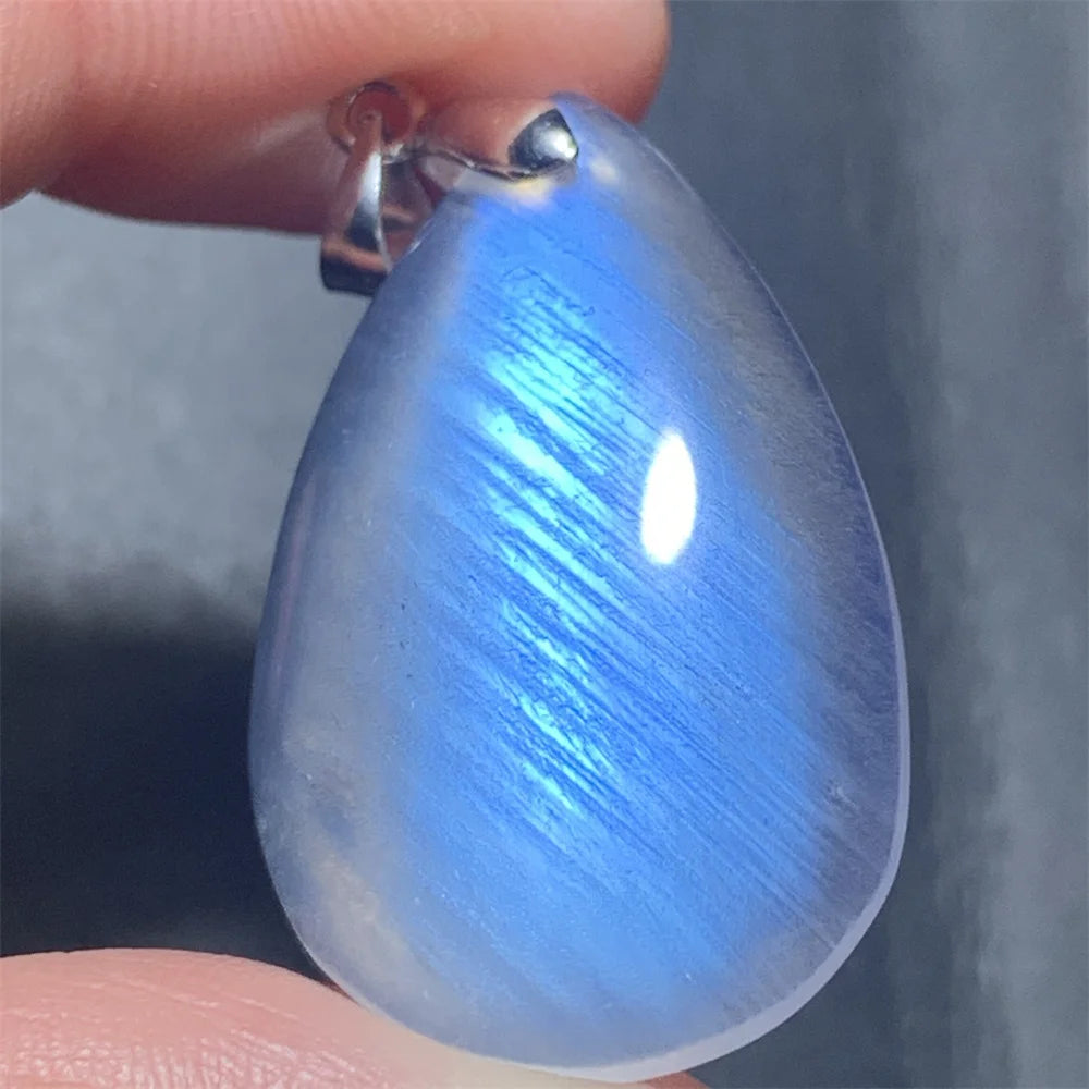 Natural Colorful Moonstone Pendants Necklaces Unusual Women Big Orange Blue Light Rainbow Moon Stones Bead Gemstone Jewelry S925