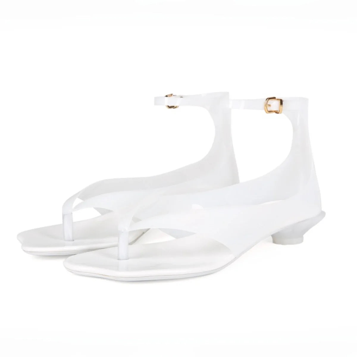 2026 Summer New Women Transparent PVC Jelly Sandals Ankle Strap Thong Style Unique Low Heel Open Toe Summer Beach Casual Sandals