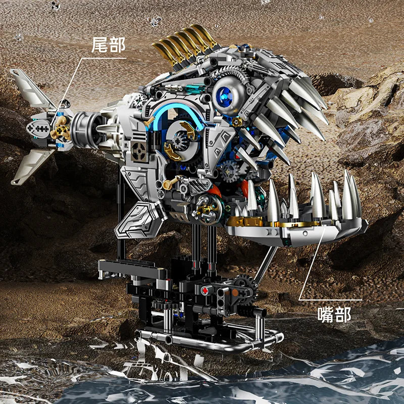 2026 New Mechanical Piranha Building Block DIY Assembly Model,STEM Educational Science Kits for Kids,Creative Desktop Decoration
